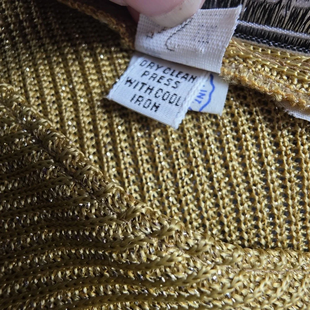 Vintage Joseph Magnin Women's 12 Gold Metallic Knit  Sweater Top 80s Glam Blouse - Picture 7 of 12
